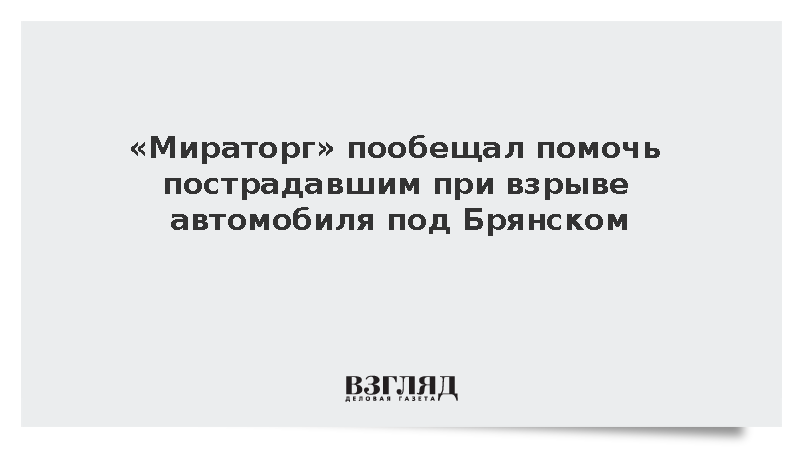 «Мираторг» пообещал помочь пострадавшим при взрыве автомобиля под Брянском