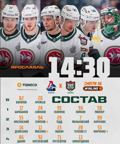 «Ак Барс» опубликовал состав на матч с «Локомотивом» в финале Кубка Гагарина